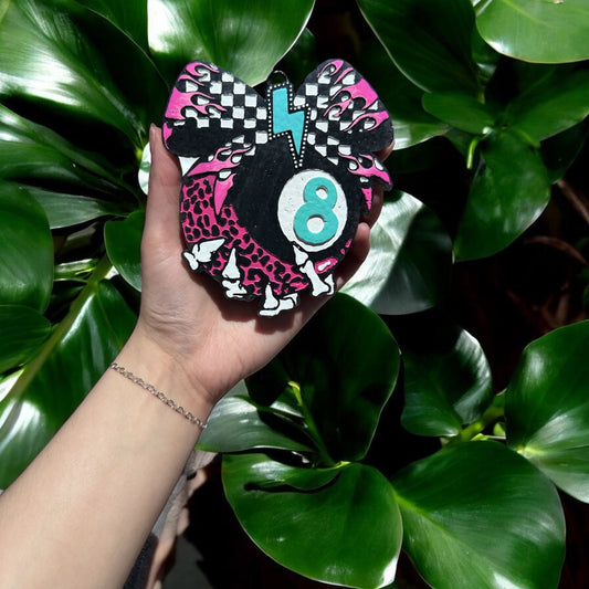 8 Ball with Skeleton Hand Freshie - 8 ball with flames and bow