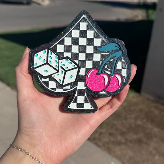 Checkered Spade with Dice and Cherries Freshie