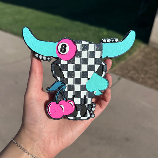 Checkered Bull Skull Freshie