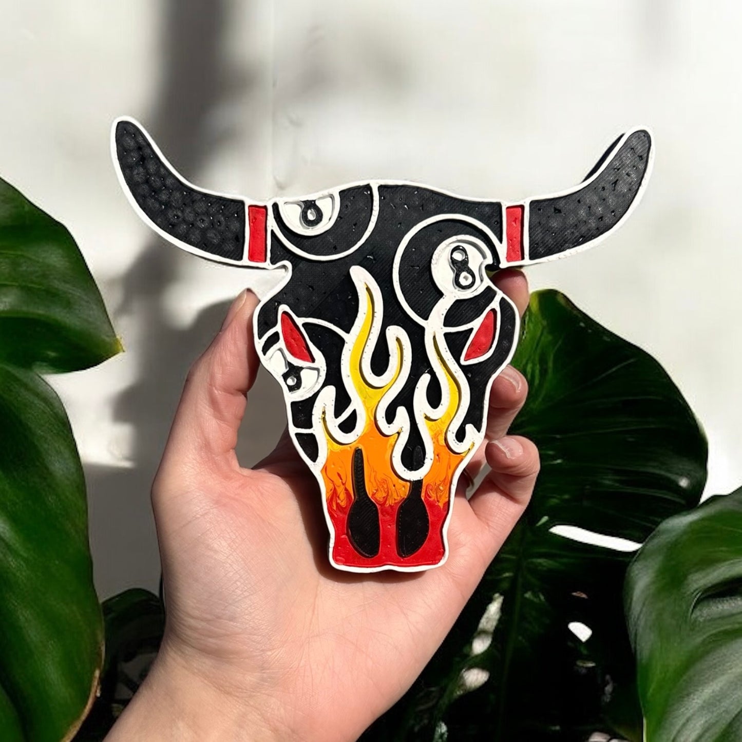 8 Ball Bull Skull with Flames Freshie